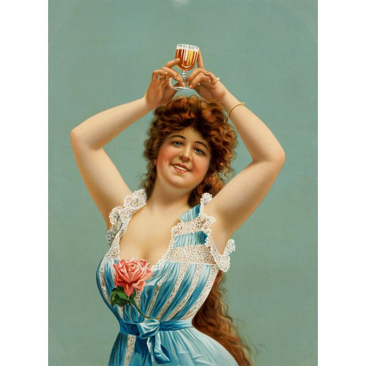 Woman holding glass of beer | Advertising Art | Vintage Wall Art